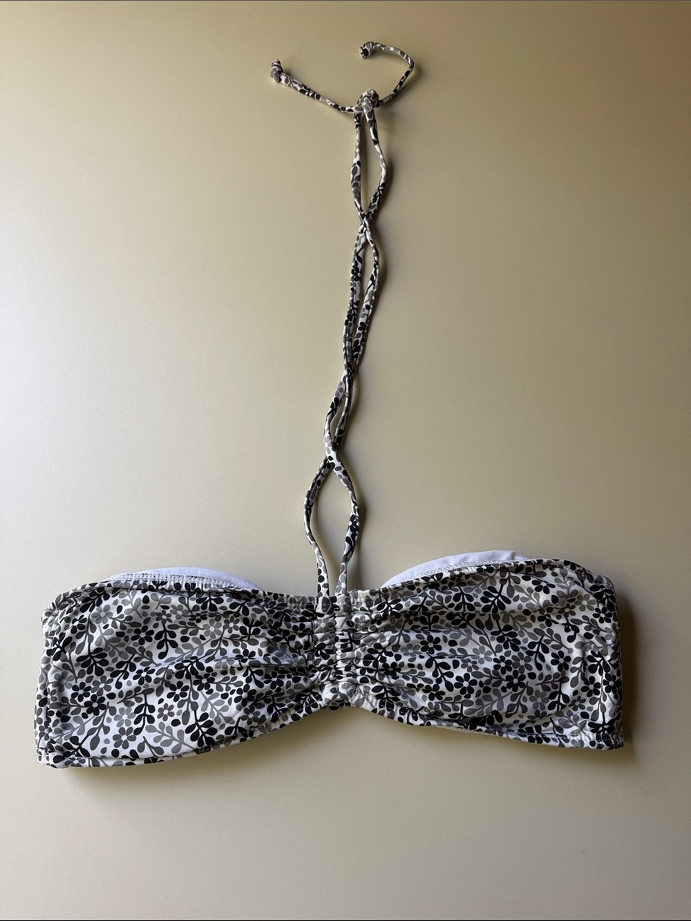 Old Navy Tie Neck Bikini Top in Black & Gray Floral Print
